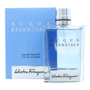 Salvatore Ferragamo Acqua Essenziale Eau de Toilette 100 ml – klar blå glasflaske med sølvfarvet låg og minimalistisk design
