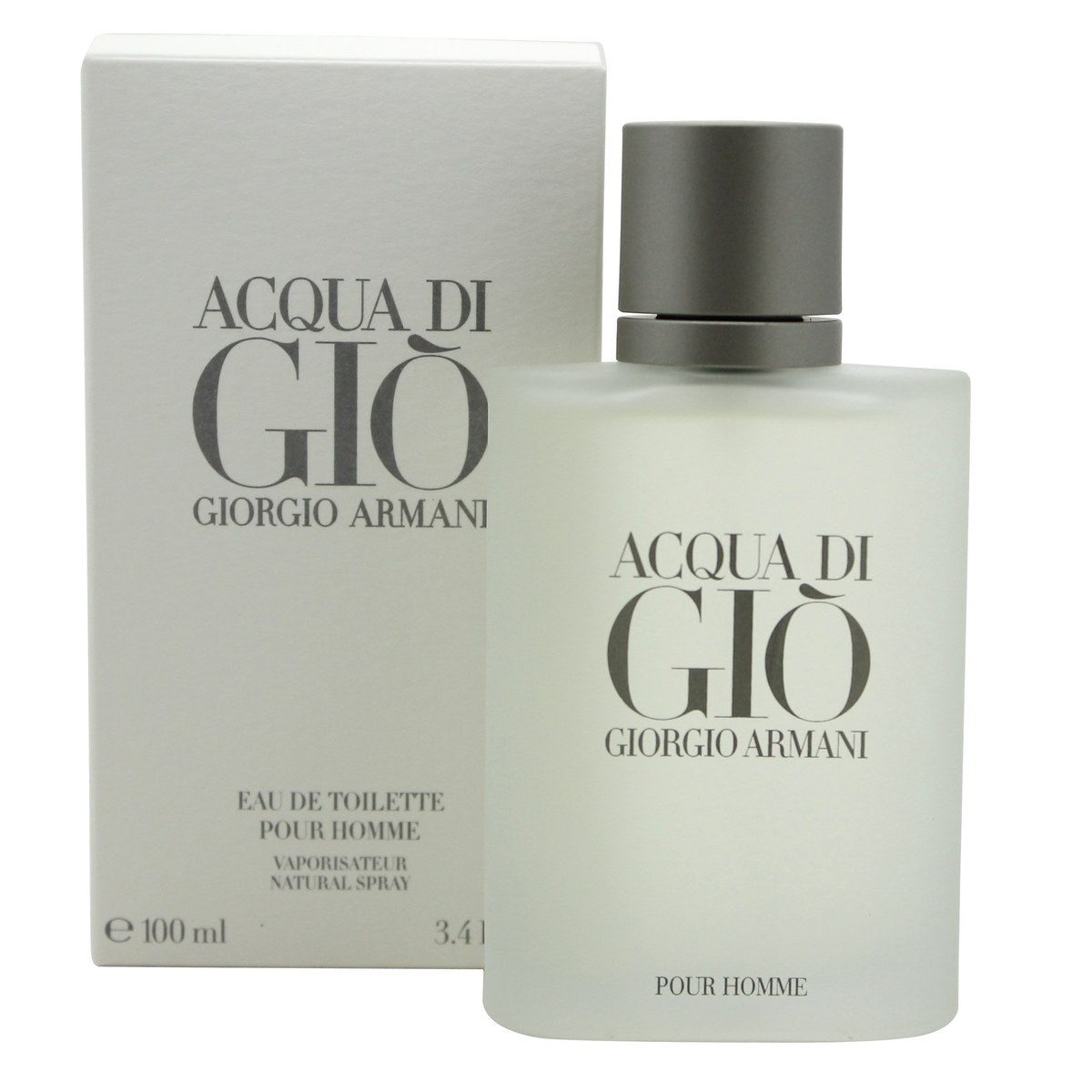 Giorgio Armani Acqua Di Gio Eau De Toilette 100ml Giorgio Armani 100 ml flaske i frostet glas med sølvgrå prop.