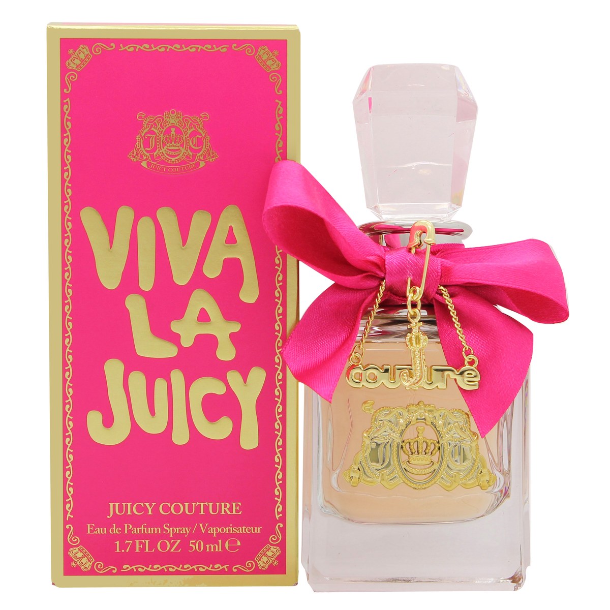 Viva La Juicy Rosé Eau De Parfum Juicy Couture 50 ml, pink metallisk glasflakon med fuchsia sløjfe