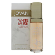 Jovan White Musk Eau de Cologne, Jovan, 59 ml – klar rektangulær glasflaske med hvidt låg og gylden etiket