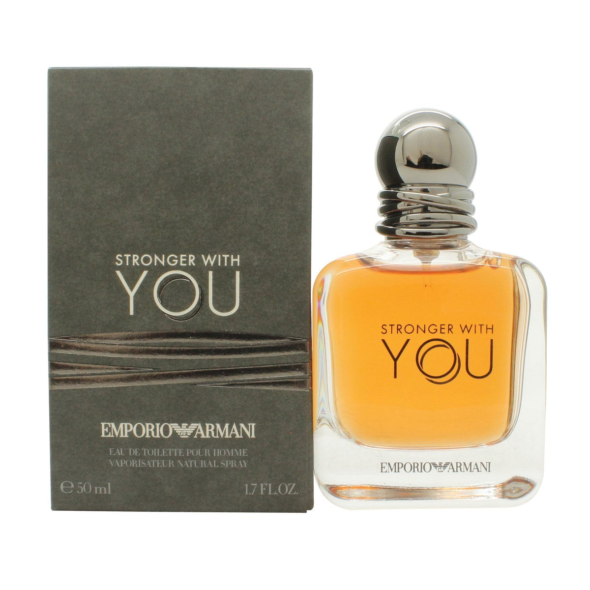 Giorgio Armani Stronger With You Eau de Toilette 50 ml klar glasflakon med ravfarvet duft og sort låg med dobbeltringe