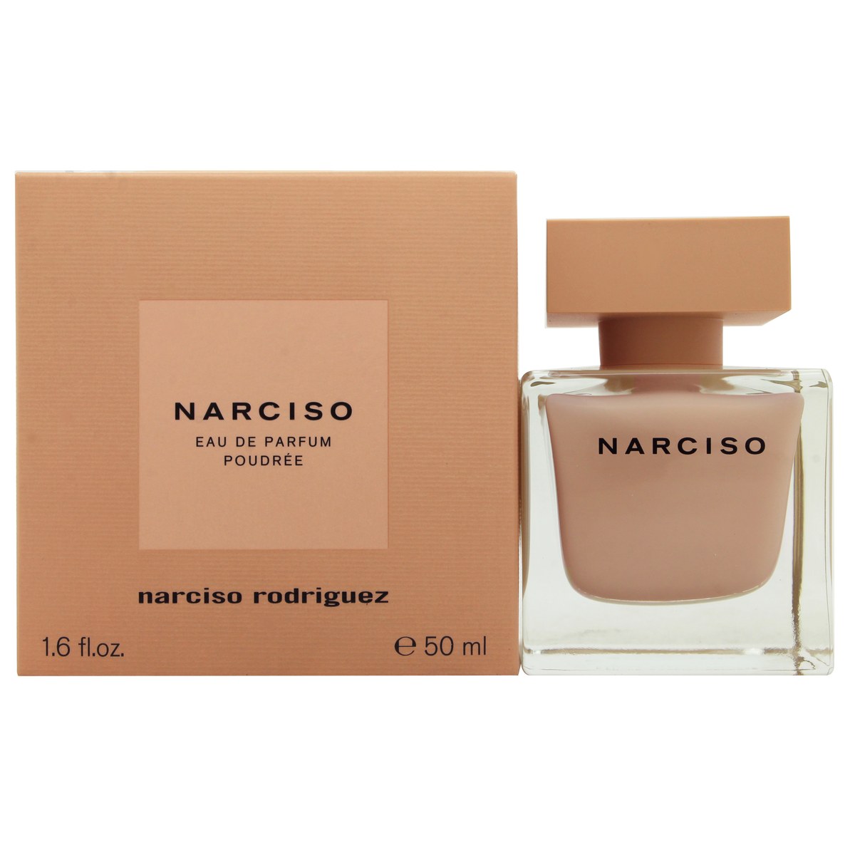 Narciso Rodriguez Narciso Poudree Eau de Parfum 50 ml – pudderrosa glasflaske med firkantet form og mat sort låg
