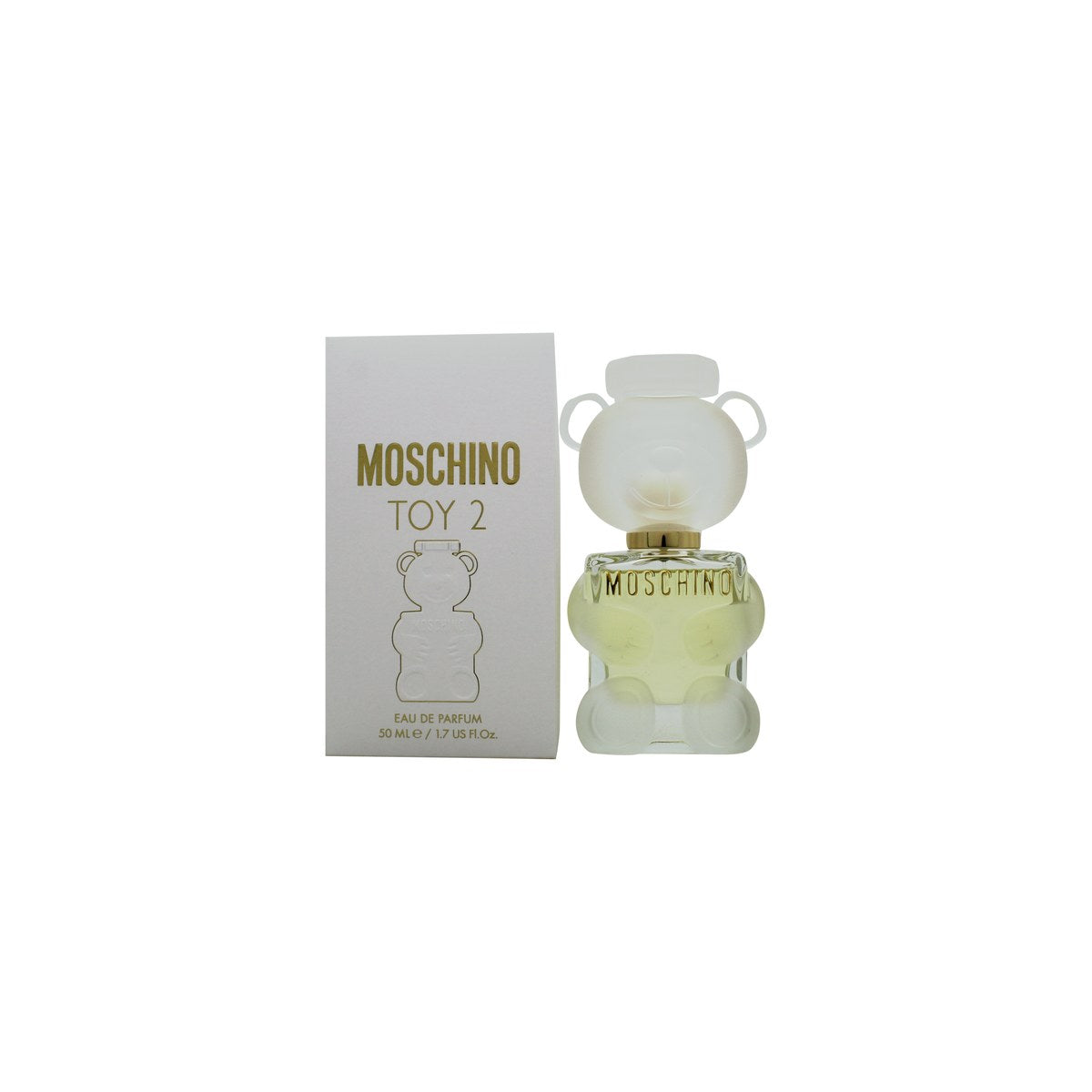 Toy 2 Eau De Parfum Moschino 50 ml – gennemsigtig glasflaske formet som bamse med hvid lakeret hætte