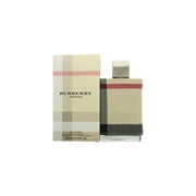 Burberry London Eau De Parfum Burberry 100 ml, rektangulær glasflaske med gylden duft, sølvhætte og ternet etiket