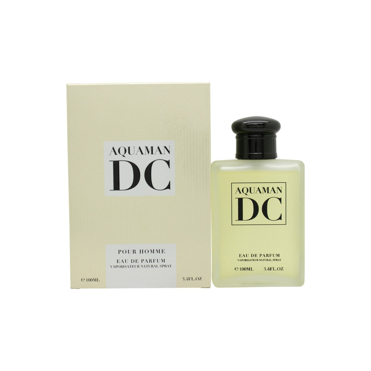 Designer Collection Aqua Man DC Pour Homme Eau de Parfum 100 ml – klar blå glasflakon med sølv låg og minimalistisk design