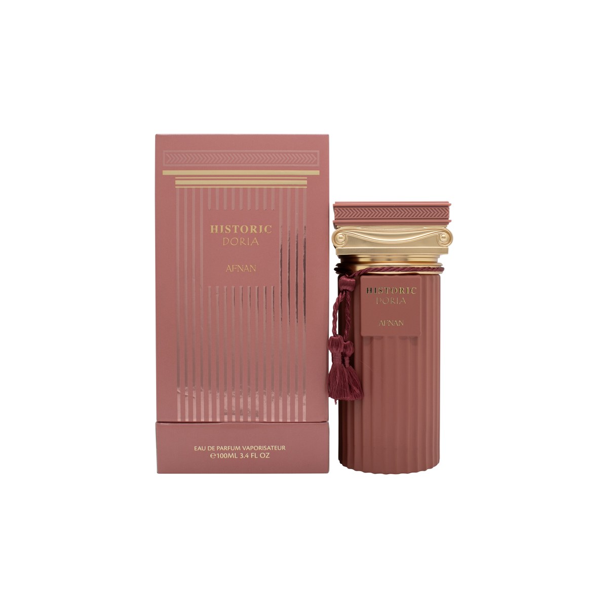 Afnan Historic Doria Eau de Parfum 100 ml fra Afnan i mørkeblå glasflaske med guldfarvet låg og emblem
