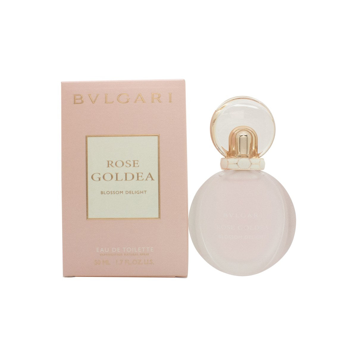 Bvlgari Rose Goldea Blossom Delight Eau de Toilette 50 ml lyserød rund glasflakon med gylden hals og perlemorsdetalje