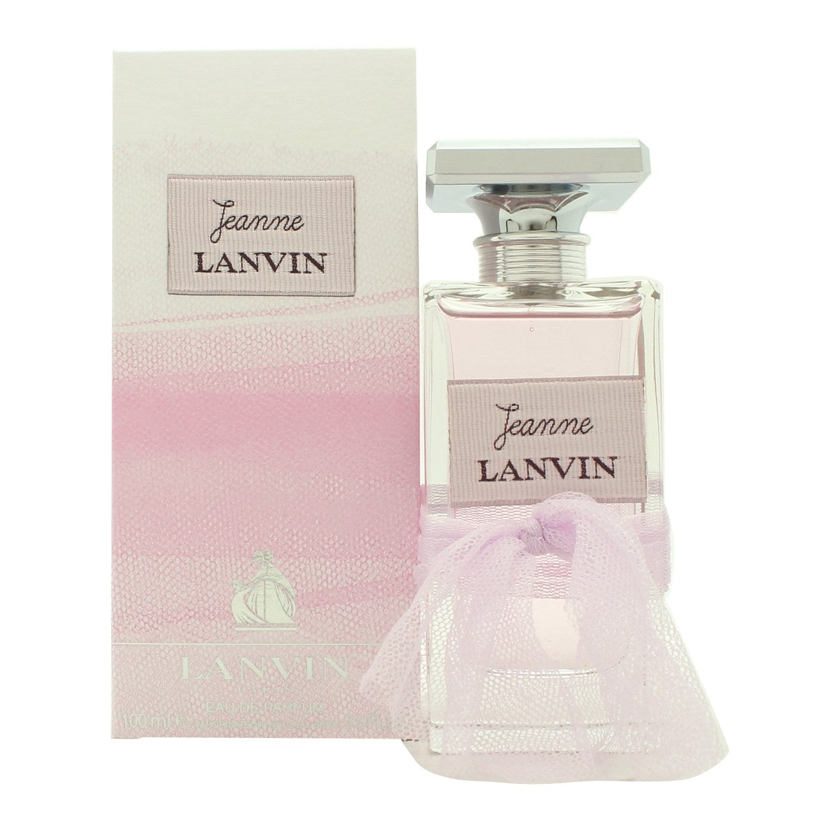 Jeanne Lanvin Eau De Parfum, Lanvin 100 ml, klar glasflaske med bløde former, lyserød væske og sølvfarvet låg