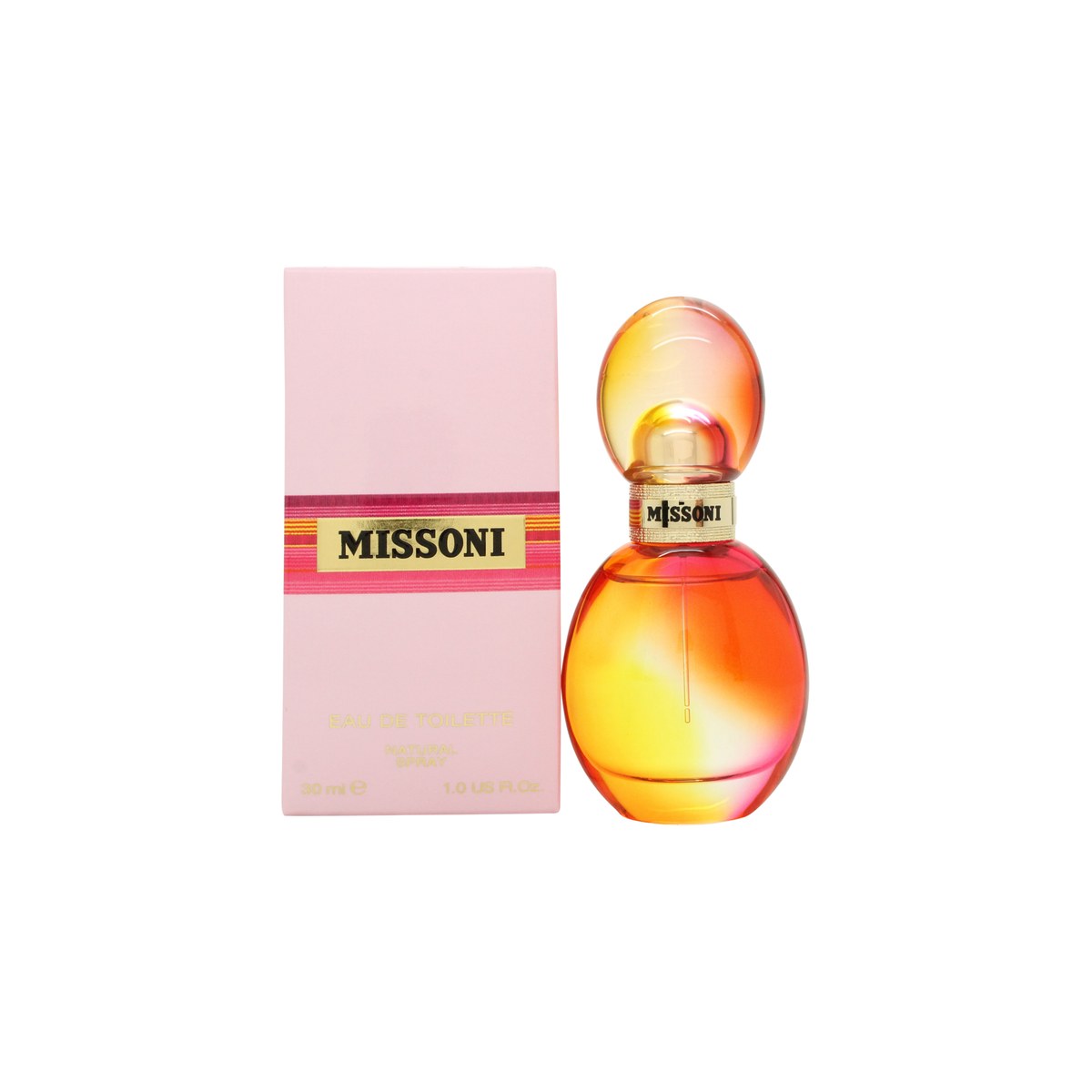 Missoni Missoni Eau de Toilette 30 ml, Missoni – farverig zigzag-mønstret glasflaske med lilla låg og rund form.