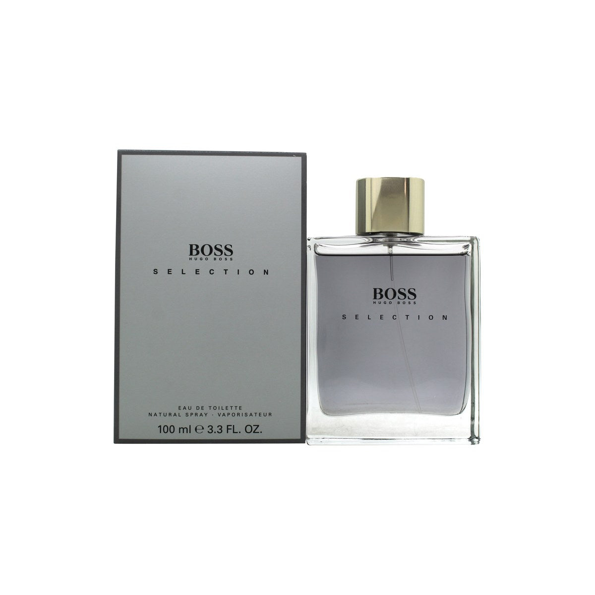 Boss Selection Eau De Toilette, Hugo Boss 100 ml – klar glasflaske med sølvfarvet låg i stram form
