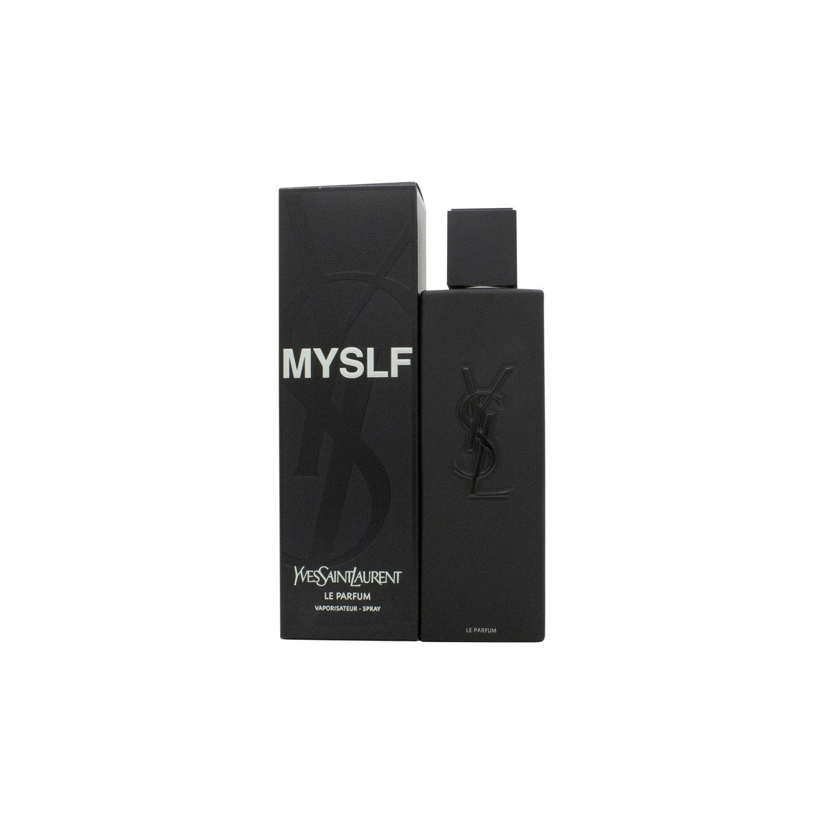 Yves Saint Laurent MYSLF Le Parfum 100 ml – sort rektangulær glasflakon med blank finish og indgraveret YSL-logo.