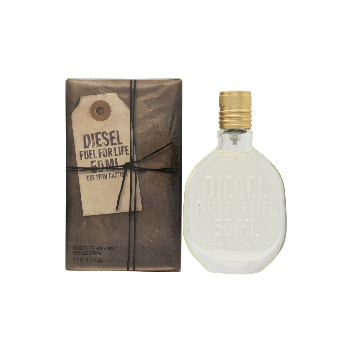 Diesel Fuel For Life Eau de Toilette 50ml, Diesel 50 ml – brun glasflakon i rå lærredspose med lynlåsdetalje
