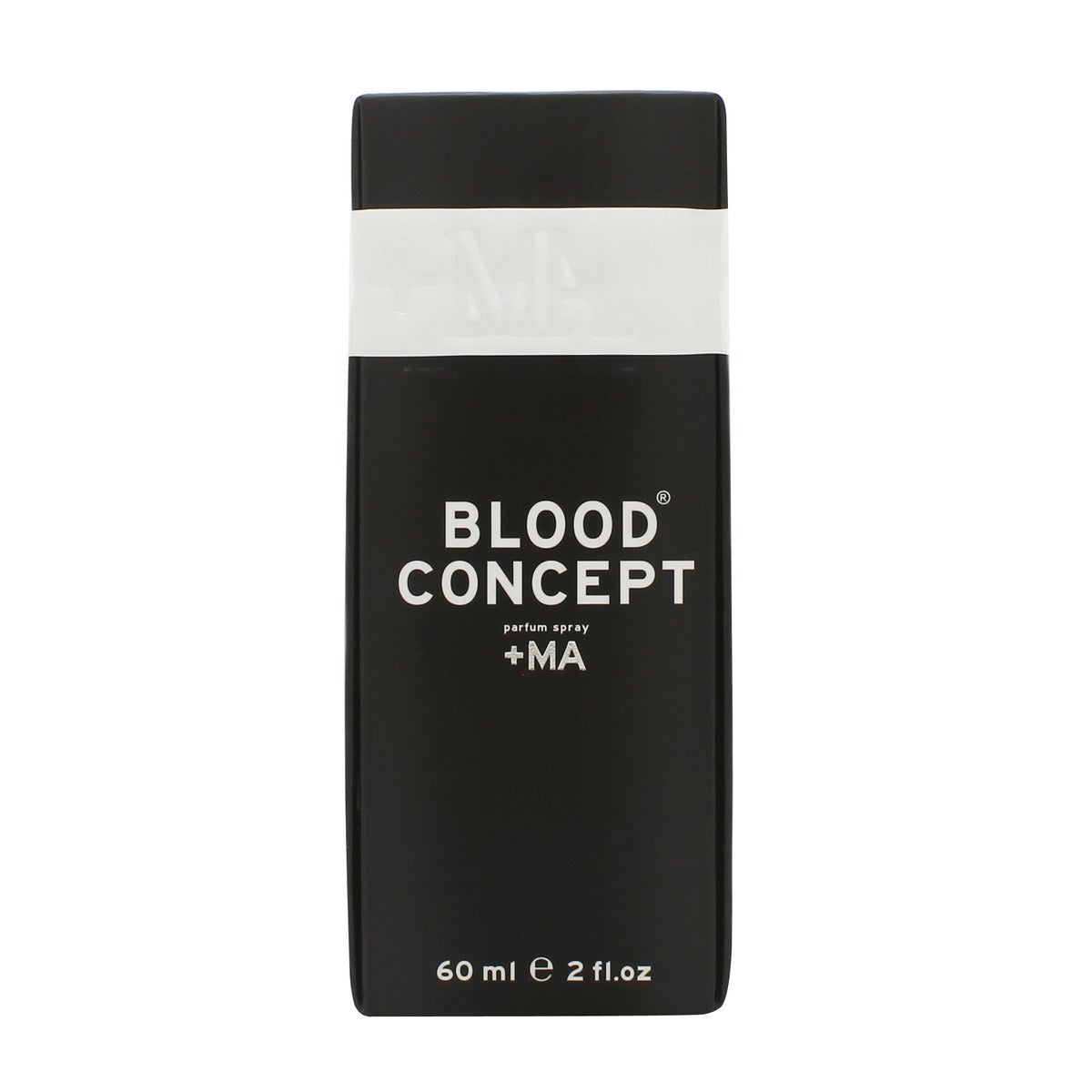 Blood Concept +MA Eau de Parfum, Blood Concept, 60 ml – klar cylindrisk flakon med hvid etiket, sort låg og minimalistisk apotekerdesign