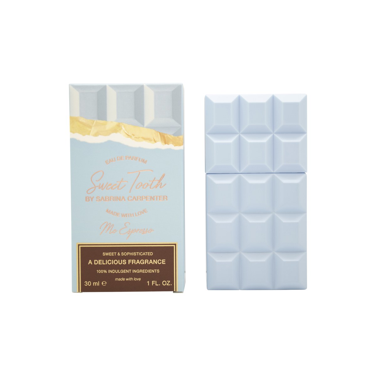 Sabrina Carpenter Sweet Tooth Me Espresso Eau de Parfum 30 ml – chokoladebrun flakon formet som chokoladebar med blank hætte
