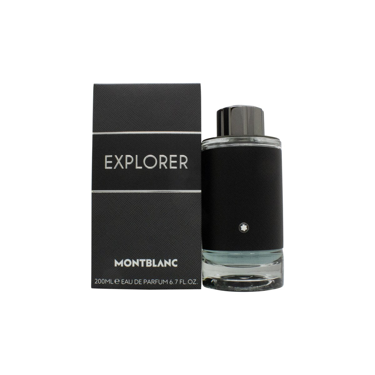 Mont Blanc Explorer Eau de Parfum 200 ml – sort cylindrisk flakon med sølvkork og præget Mont Blanc-emblem
