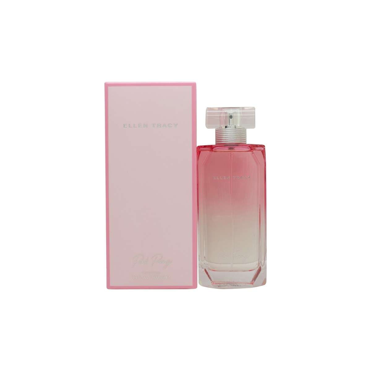 Ellen Tracy English Garden Pink Peony Eau De Parfum 100 ml – klar glasflaske med lyserød duft og sølvfarvet låg