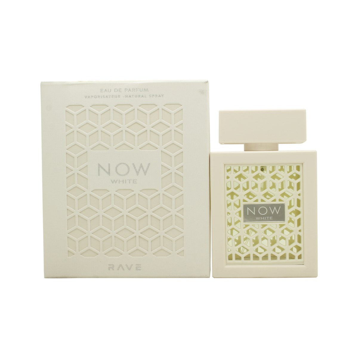 Rave Now White Eau de Parfum 100 ml fra Rave i mat hvid flakon med gyldent logo og firkantet, minimalistisk design