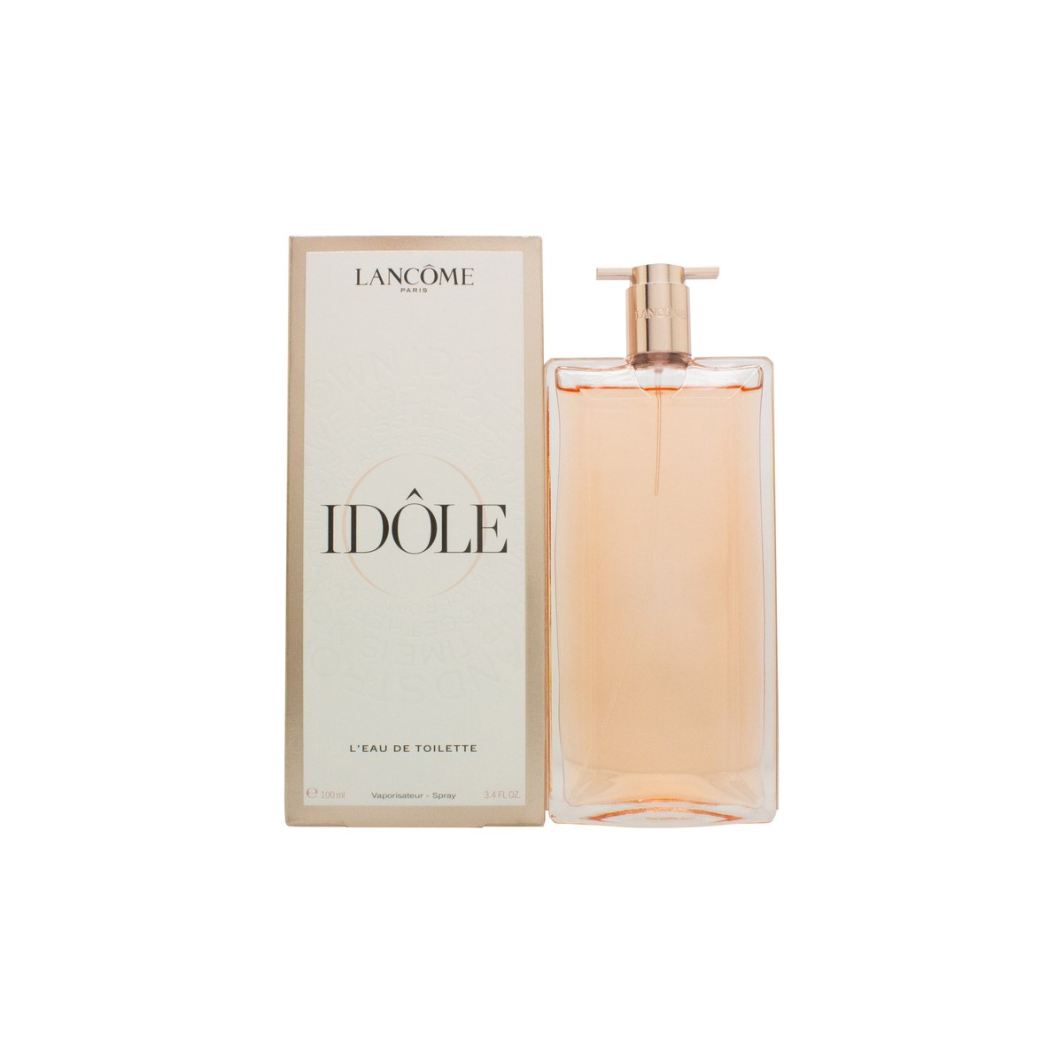 Lancôme Idôle Eau de Toilette 100 ml fra Lancôme – slank, transparent glasflakon med rosatonet duft og minimalistisk design.