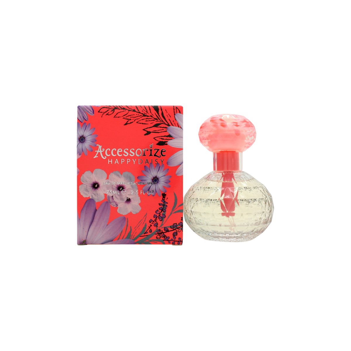 Accessorize Happy Daisy Eau de Parfum 75 ml fra Accessorize i klar glasflaske med blomsterprint og gylden rund hætte