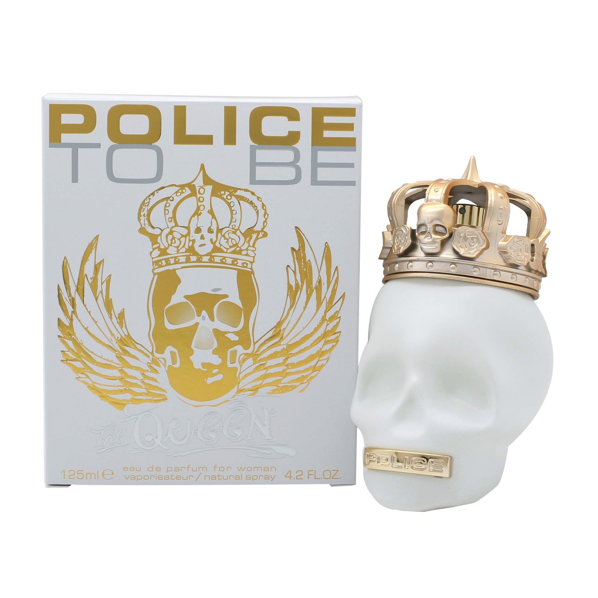 Police To Be The Queen Eau de Parfum 125 ml Police, sort kranieformet flakon med guldfarvet krone og detaljer