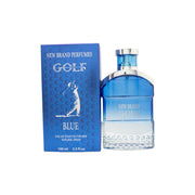 New Brand Golf Blue Eau de Toilette 100 ml blå rektangulær glasflaske med sølvfarvet låg og enkel etiket