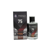Yardley British Racing Motors 75 Eau de Parfum, Yardley, 100 ml – mørkegrøn glasflaske med sort låg og etiketdesign.