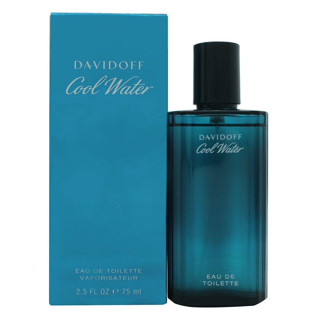 Cool Water Eau De Toilette Davidoff 75 ml – matteret blå rektangulær glasflaske med sort låg og minimalistisk design
