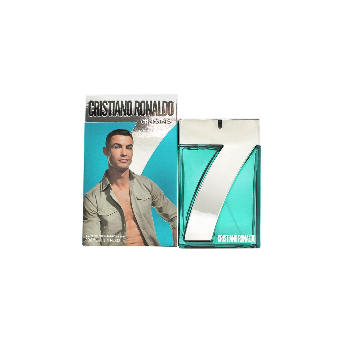 Cristiano Ronaldo CR7 Origins Eau de Toilette 100 ml – klar glasflaske med blågrøn duft og sort logo