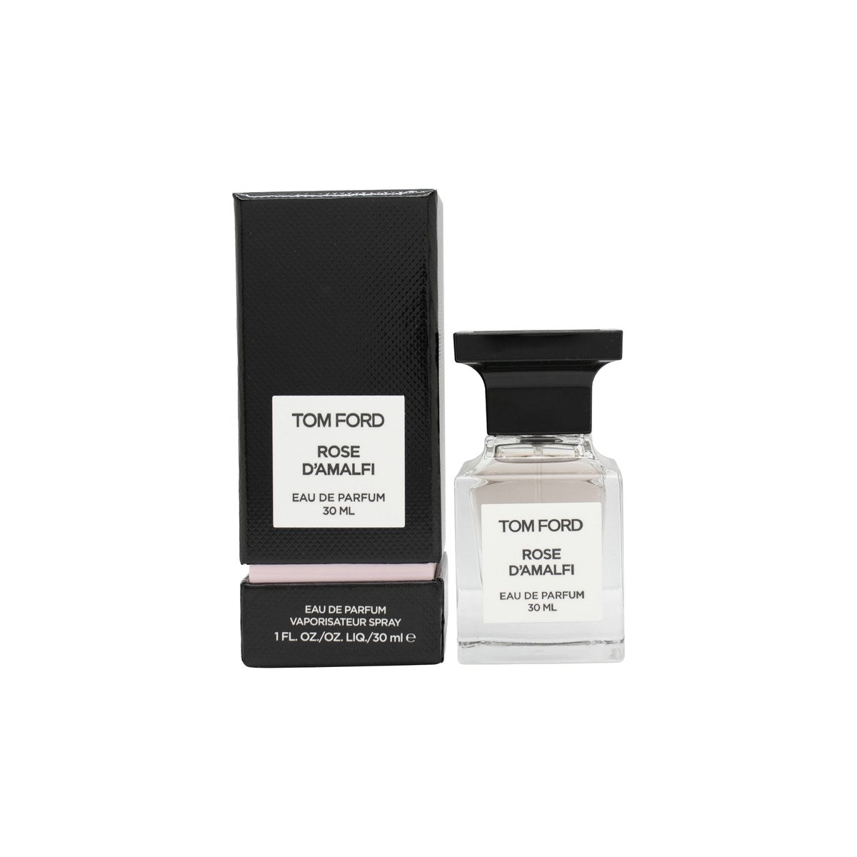 Tom Ford Rose D'Amalfi Eau de Parfum 30 ml – slank, frostet rosaglas flakon med guldfarvet etiket og låg i enkelt design