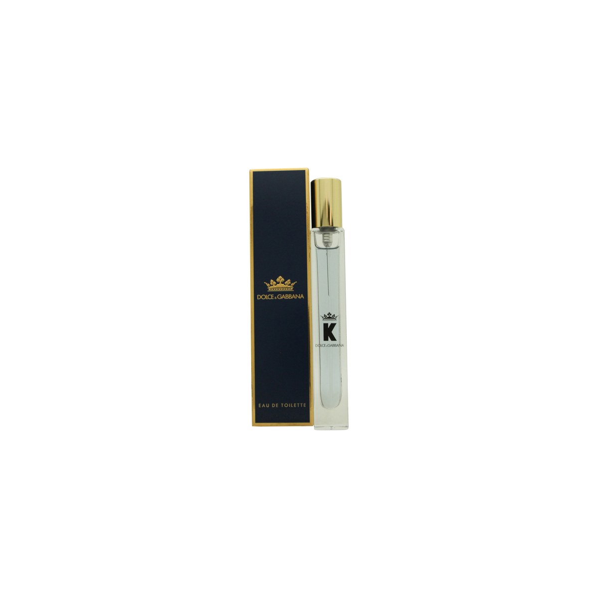 Dolce & Gabbana K Eau de Toilette, Dolce & Gabbana, 10 ml – klar glasflaske med kongeblå duft og sølvfarvet kronekork.