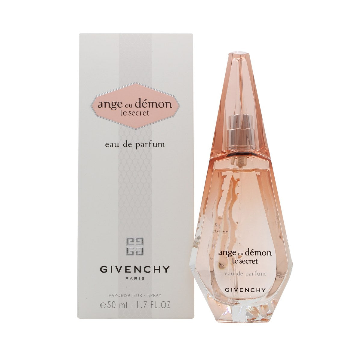 Givenchy Ange ou Demon Le Secret Eau de Parfum 50 ml – slank, lyserød flakon i dråbeform med sølvdetaljer