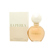La Perla Luminous Eau de Parfum 90 ml, klar glasflaske med bløde kurver, rosatonet duft og gyldent låg