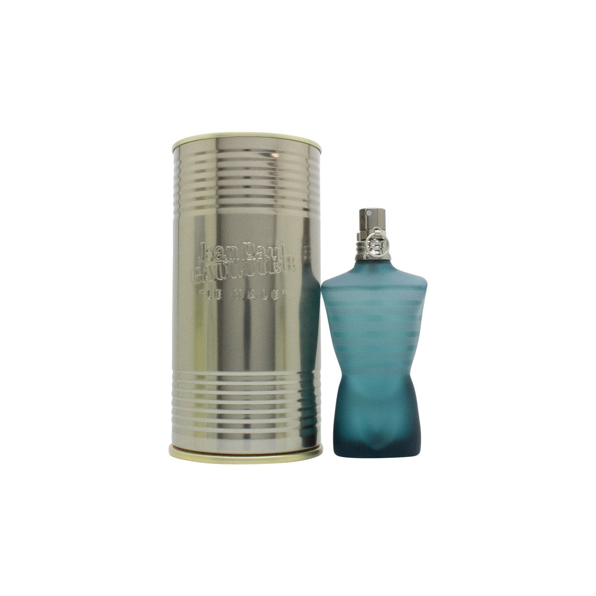 Le Male Eau De Toilette, Jean Paul Gaultier, 40 ml – flaske formet som mandetorso med lyseblå striber og sølvspray