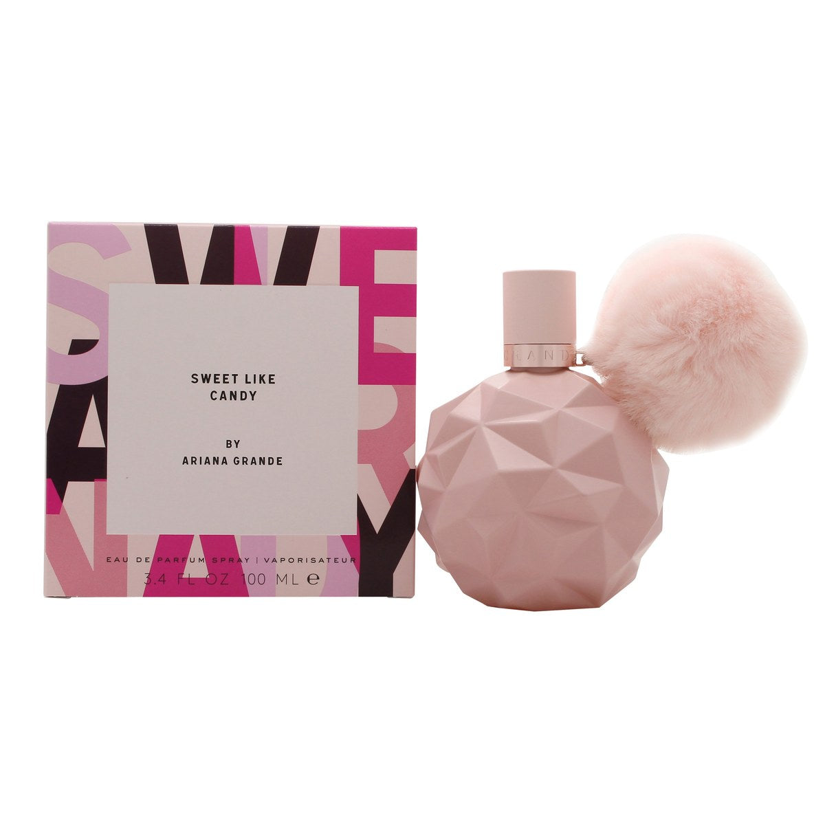 Ariana Grande Sweet Like Candy Eau de Parfum 100 ml fra Ariana Grande – lyserød flakon med pompon og guldkappe