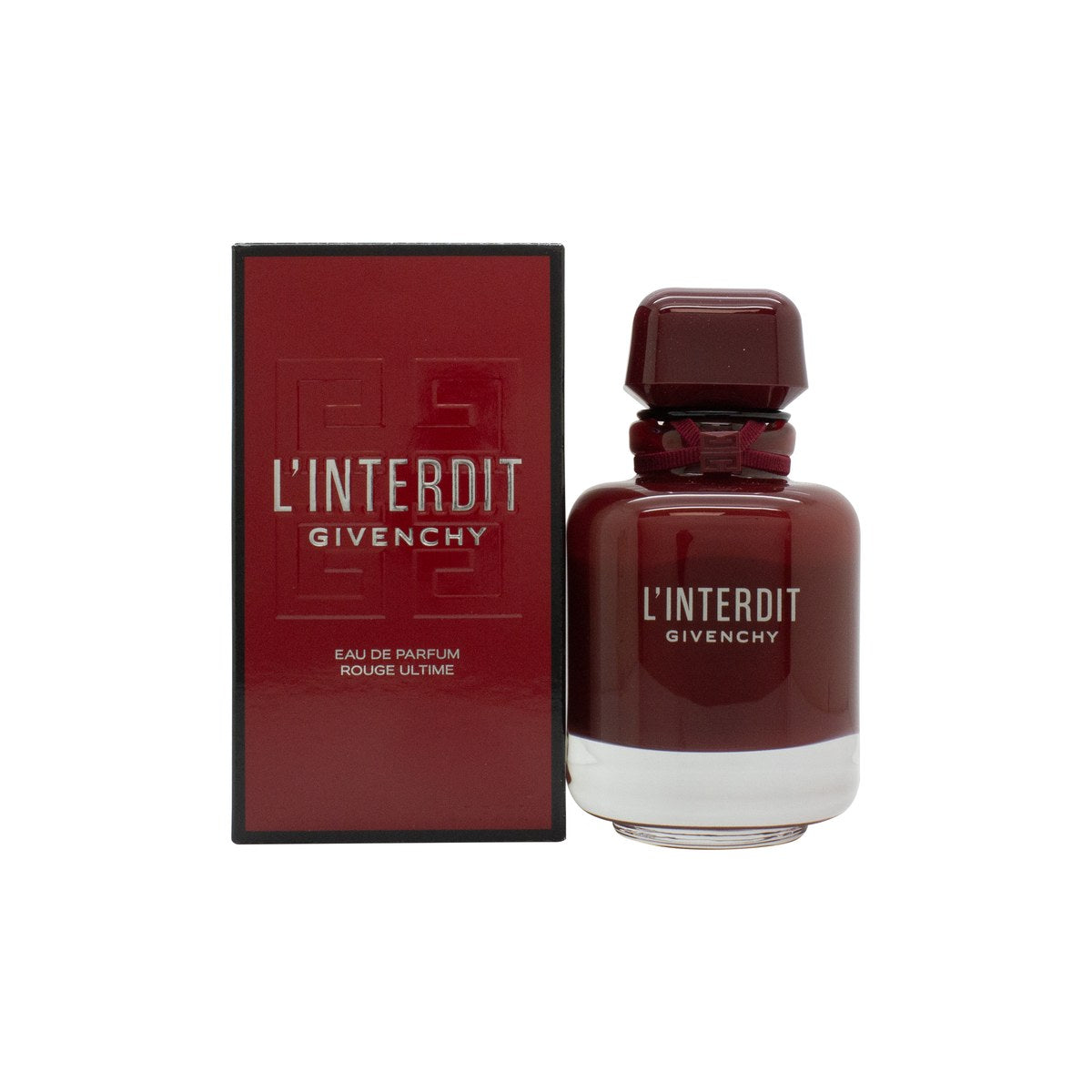 L'Interdit Rouge Ultime Eau De Parfum Givenchy 80 ml, firkantet flakon i dyb rød med sort snor og rød 4G-logo