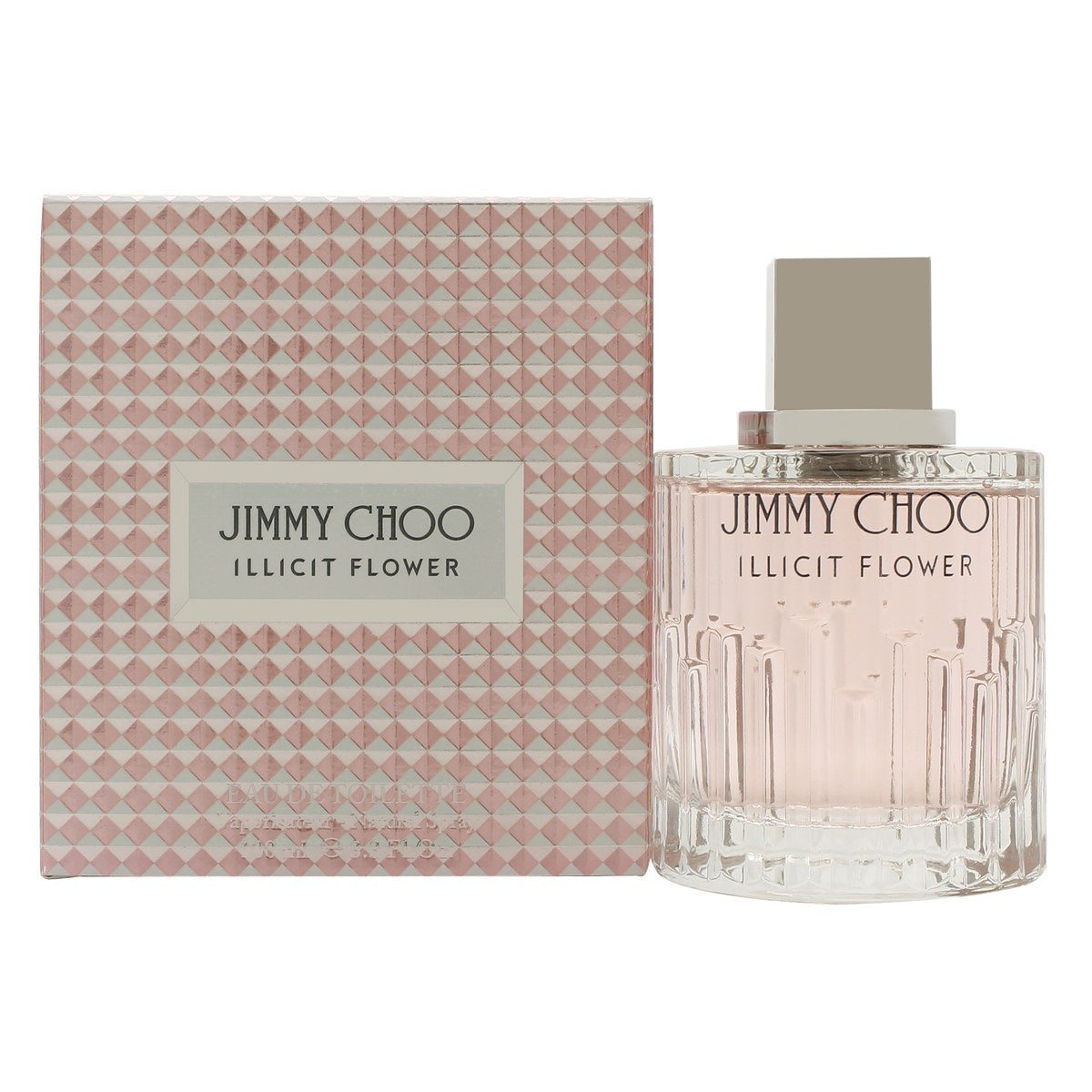 Illicit Flower Eau De Toilette Jimmy Choo 100 ml klar facetsleben glasflaske med bløde kurver og sølvfarvet metallåg