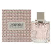 Illicit Flower Eau De Toilette Jimmy Choo 100 ml klar facetsleben glasflaske med bløde kurver og sølvfarvet metallåg