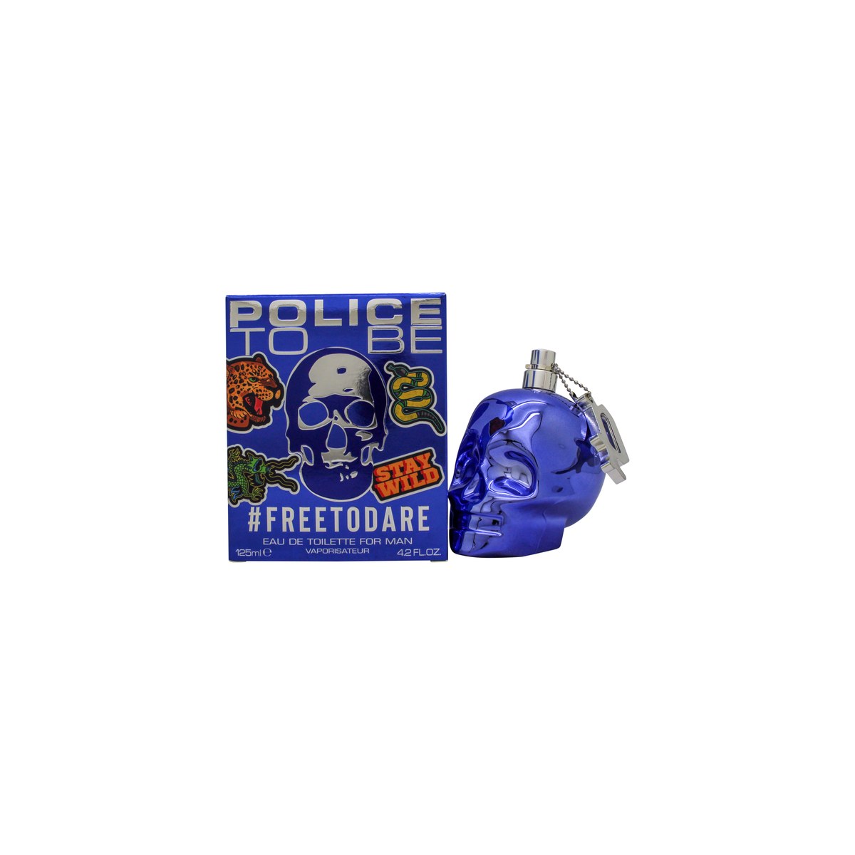 Police To Be #FREETODARE Eau de Toilette 125 ml fra Police i mørkeblå kranieformet flakon med sølvdetaljer og markeret logo