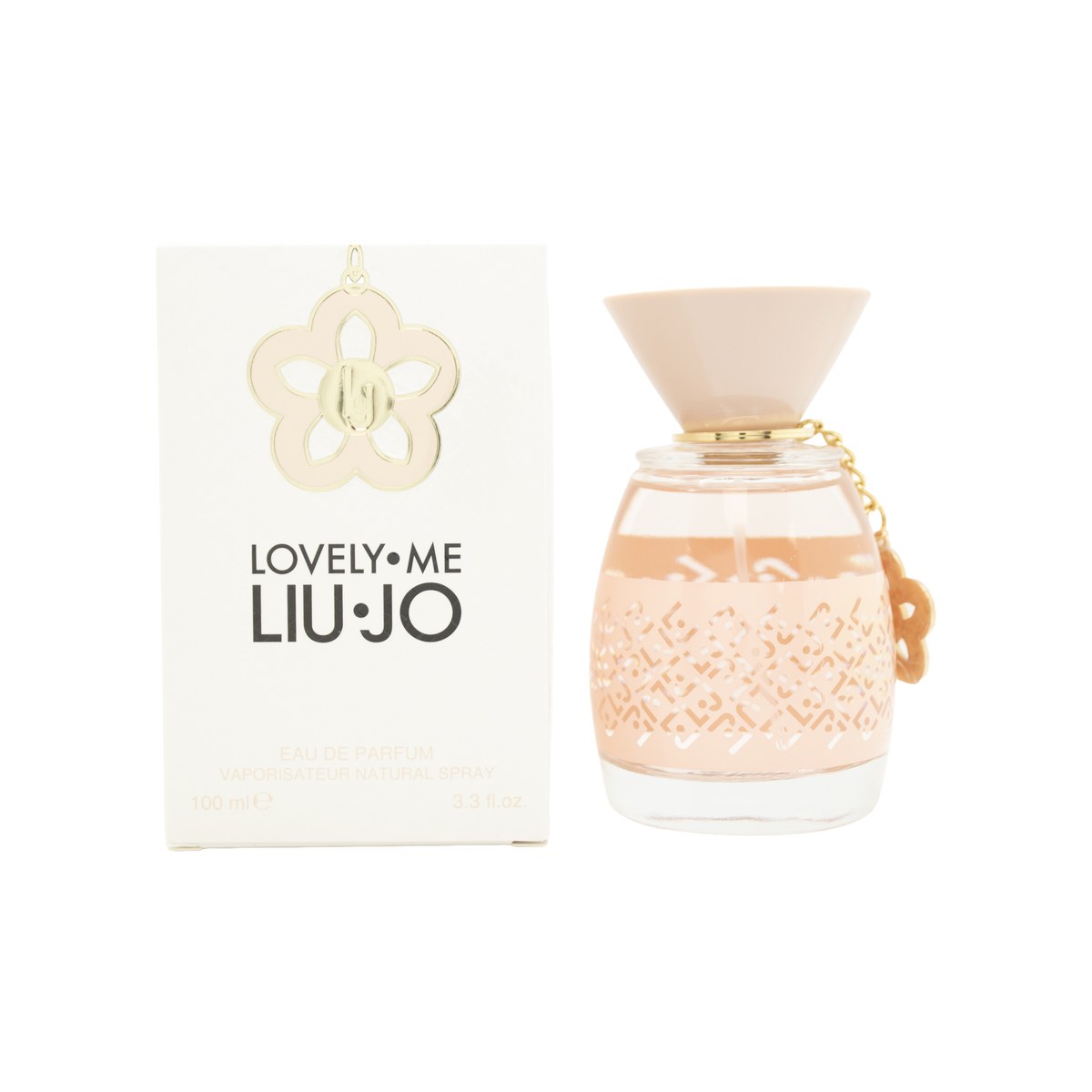 Liu Jo Lovely Me Eau de Parfum 100ml, Liu Jo, 100 ml – lyserød facetslebet glasflakon med sølvfarvet låg og logo i bløde linjer