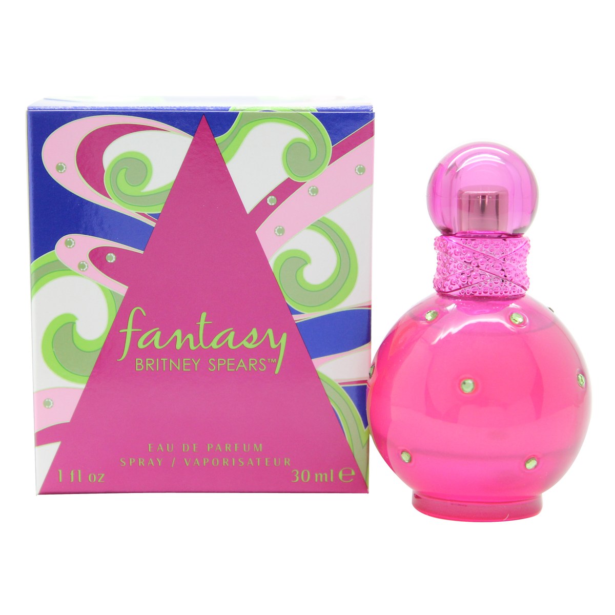 Britney Spears Fantasy Eau De Parfum Britney Spears 30 ml, rund fuchsia flaske med grønne krystaller og ringformet låg