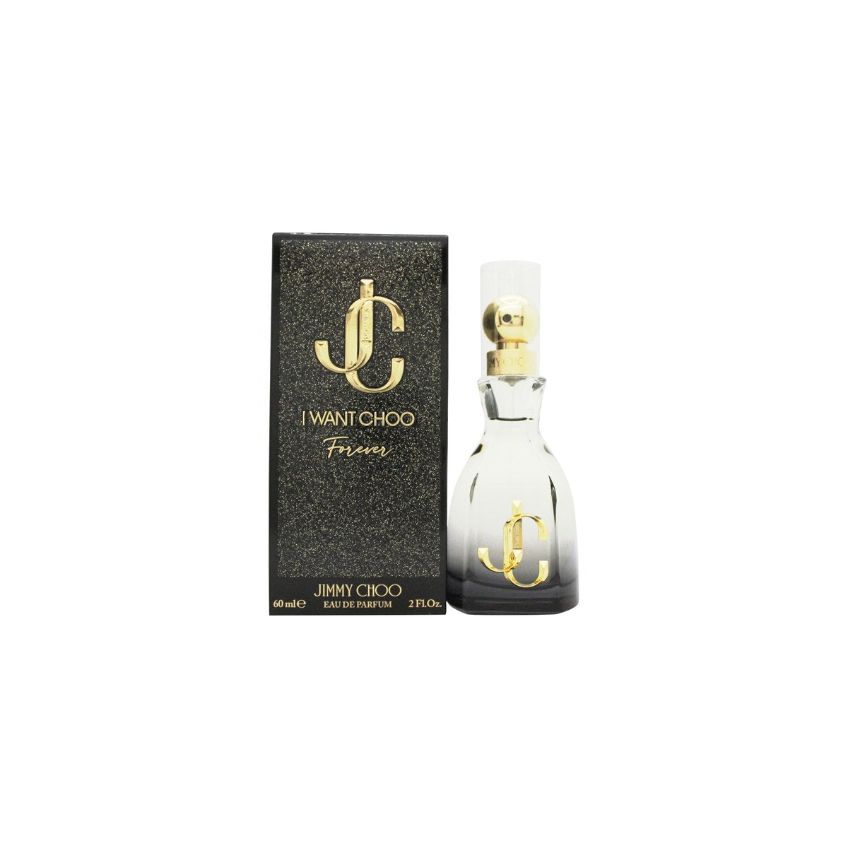 I Want Choo Forever Eau De Parfum Jimmy Choo 60 ml, sort firkantet flakon med gyldent låg og mørk stemning