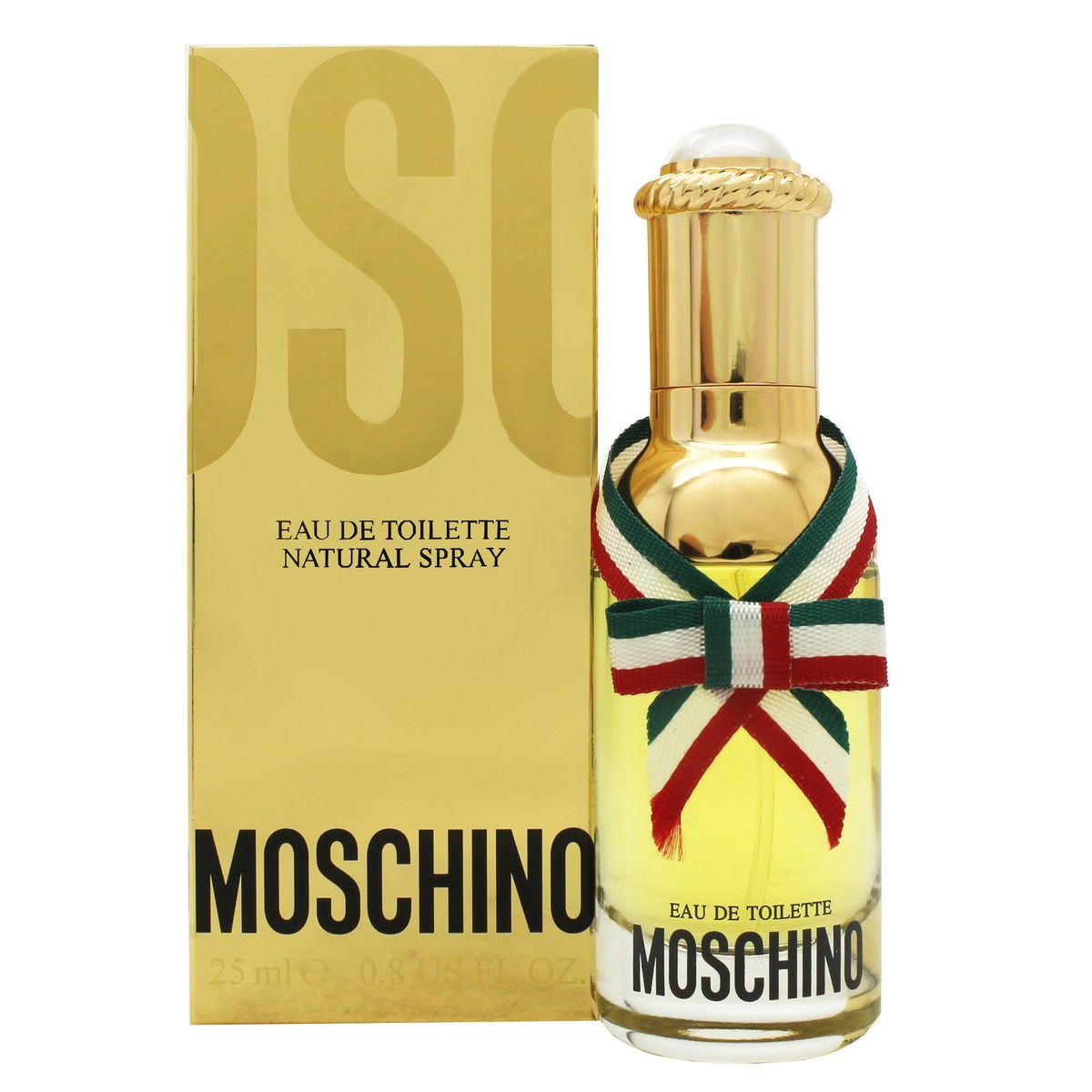 Moschino Moschino Eau de Toilette 25 ml, rund klar glasflakon med sort låg og gyldne detaljer