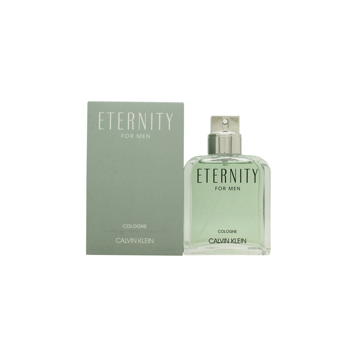 Eternity For Men Eau De Toilette 200 ml Calvin Klein klar rektangulær glasflakon med sølvfarvet låg og enkel etiket