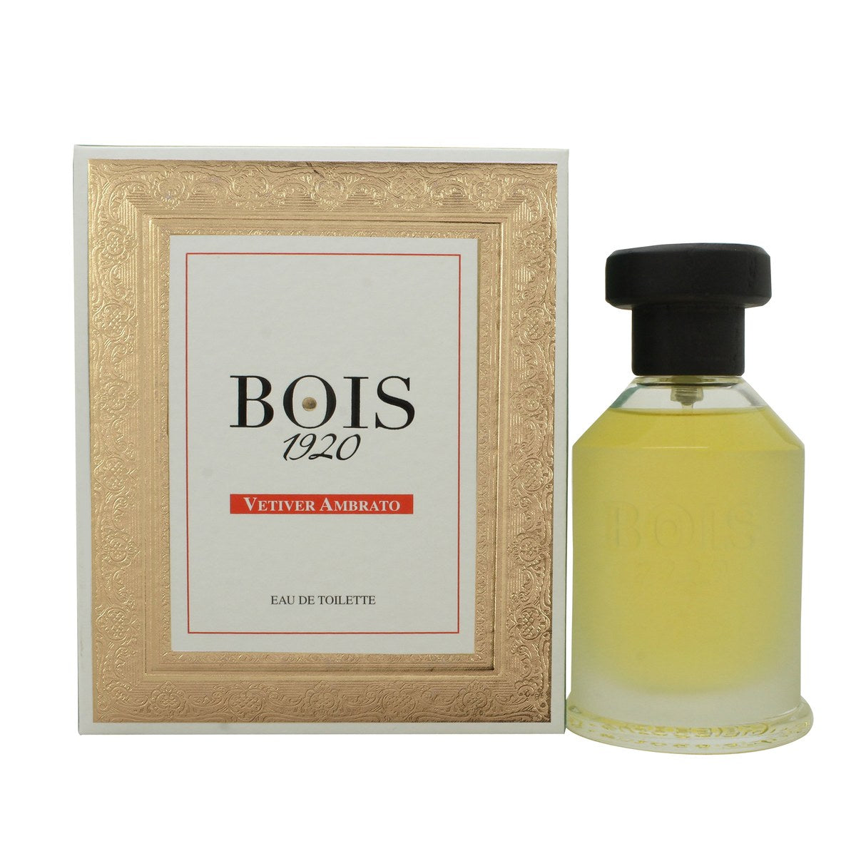 Bois 1920 Vetiver Ambrato Eau de Toilette 100 ml fra Bois 1920 – klar glasflakon med ravfarvet duft og sort låg