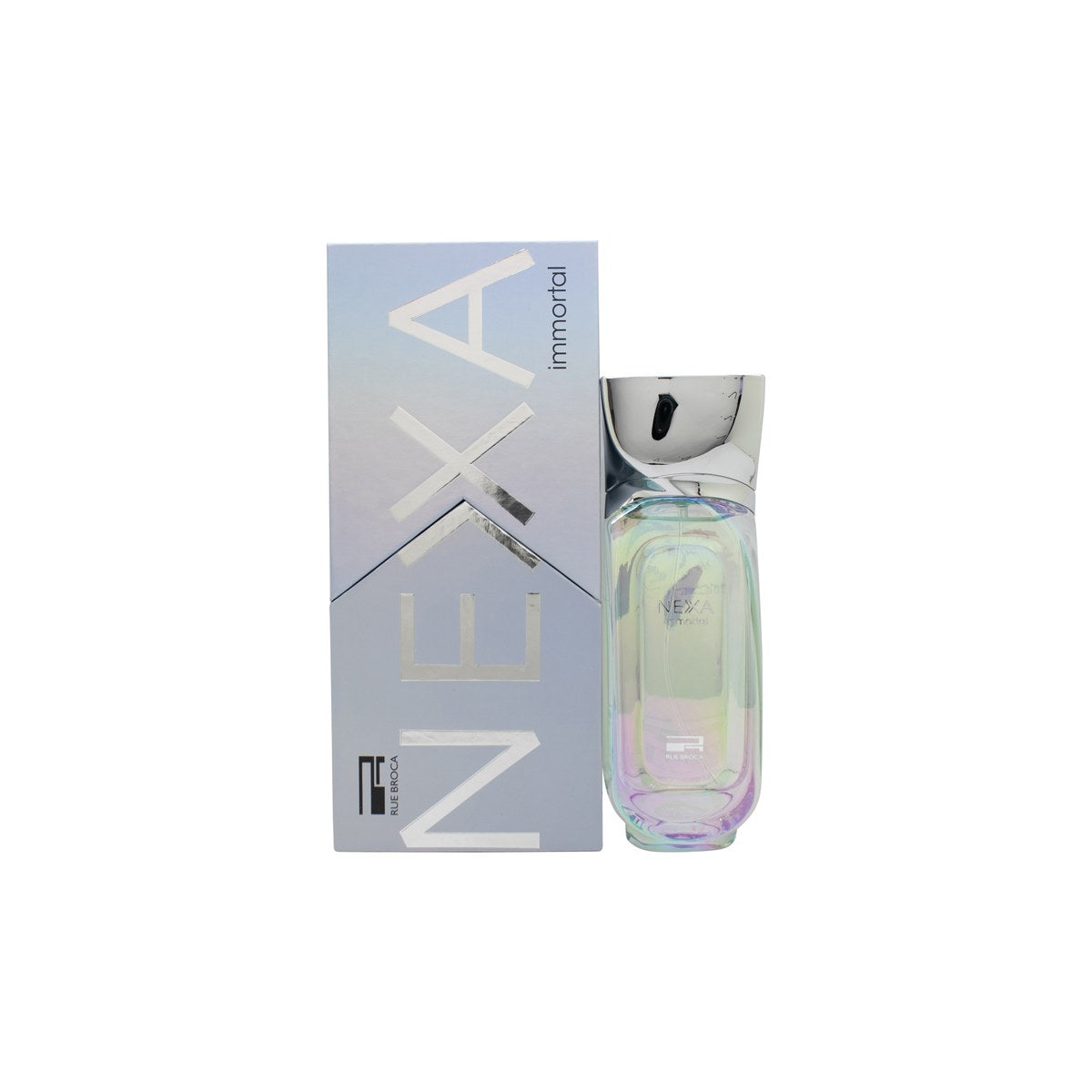 Rue Broca Nexa Immortal Eau de Parfum 100 ml fra Rue Broca i klar, kantet glasflakon med sort låg og gyldne detaljer.