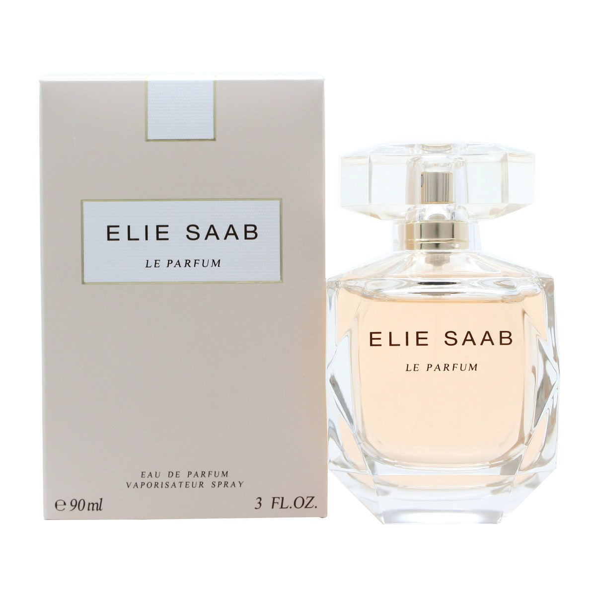 Le Parfum Eau De Parfum, Elie Saab 90 ml – klar, facetsleben krystalflaske med gylden duft og lysreflekterende design