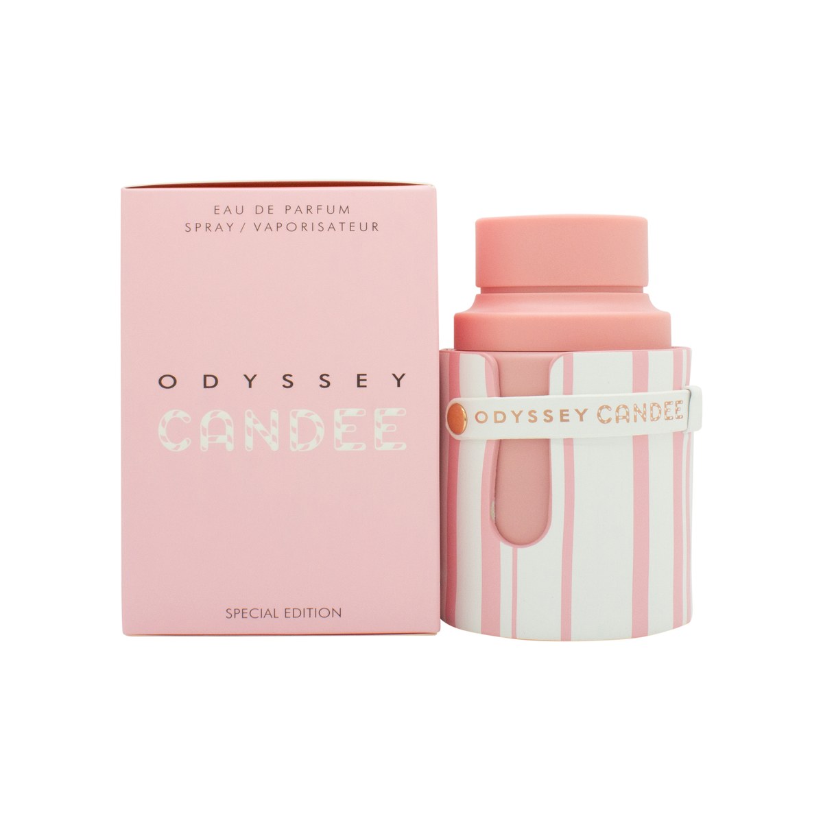 Armaf Odyssey Candee Eau de Parfum 100 ml – lyserød, rund flakon med guldfarvet låg og bløde kurver