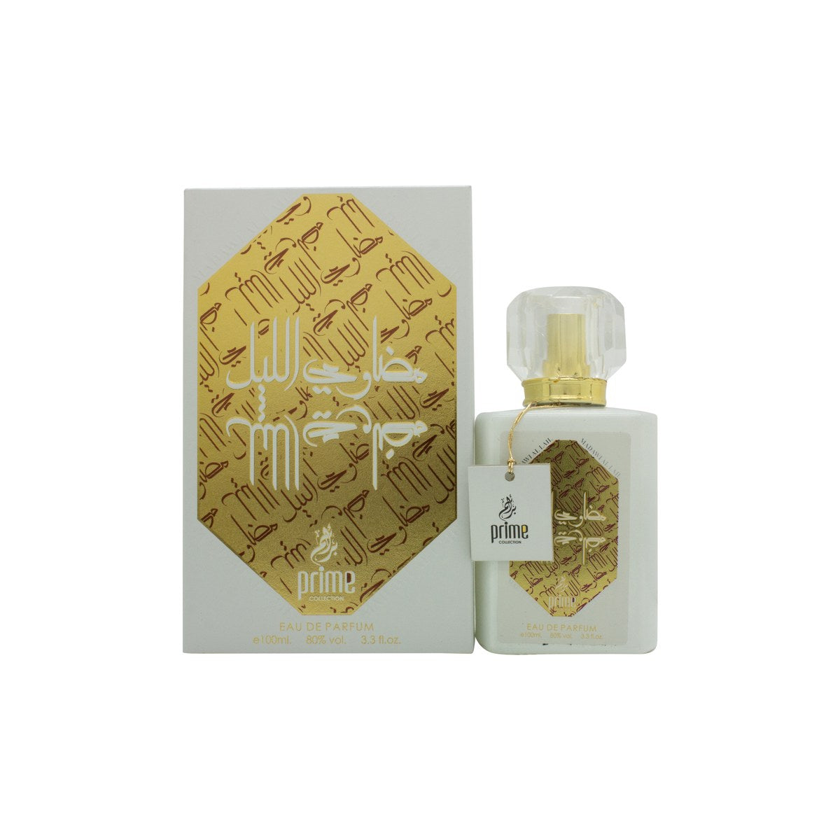 Prime Collection Madawi Al Lail Eau de Parfum 100 ml, mørk glasflaske med gylden låg og orientalsk design.