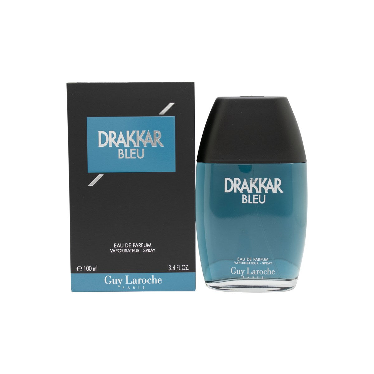 Guy Laroche Drakkar Bleu Eau de Parfum 100 ml – mørkeblå, rektangulær glasflakon med sort låg og minimalistisk logo