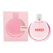 Hugo Boss Hugo Woman Extreme Eau de Parfum 75 ml – lyserød transparent flakon med sølvlogo og sort hætte i strømlinet design